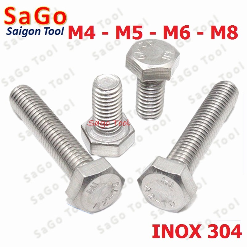 สลักเกลียวหกเหลี่ยมภายนอก INOX 304 M4 M5 M6 M8 10Con, สกรูหกเหลี่ยมสแตนเลส