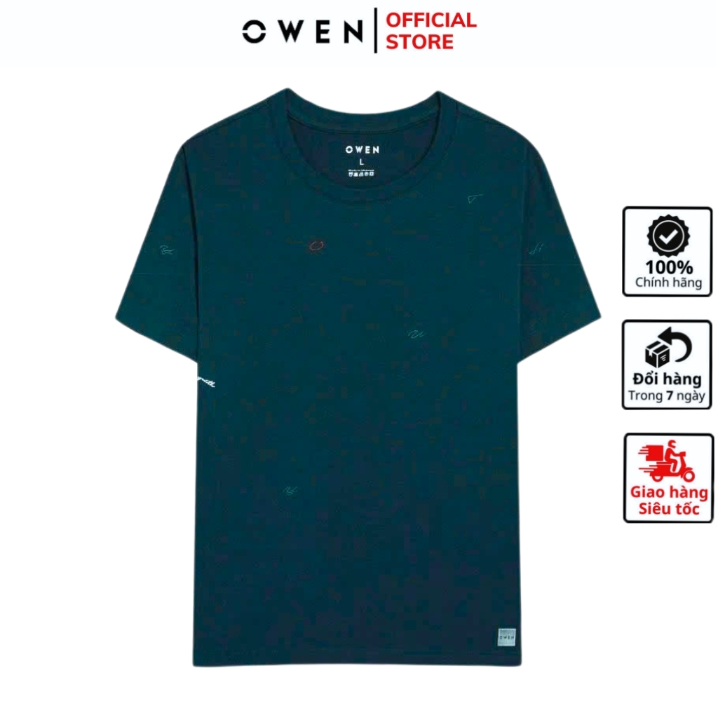 OWEN TSN เสื้อยืดคอกลมแขนสั้นผู้ชาย233249 ทีล เสื้อยืดผ้าคอตตอนสีฟ้าลายเนื้อนิ่มเข้ารูป