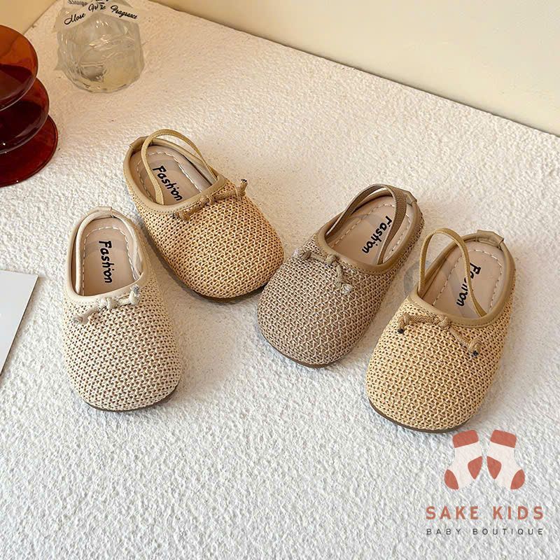 รองเท้าแตะสําหรับเด็กผู้หญิง-รองเท้าสายยางยืดติดโบว์วินเทจนุ่มพิเศษและแข็งแรงเหมาะสําหรับเด็กไปโรงเร