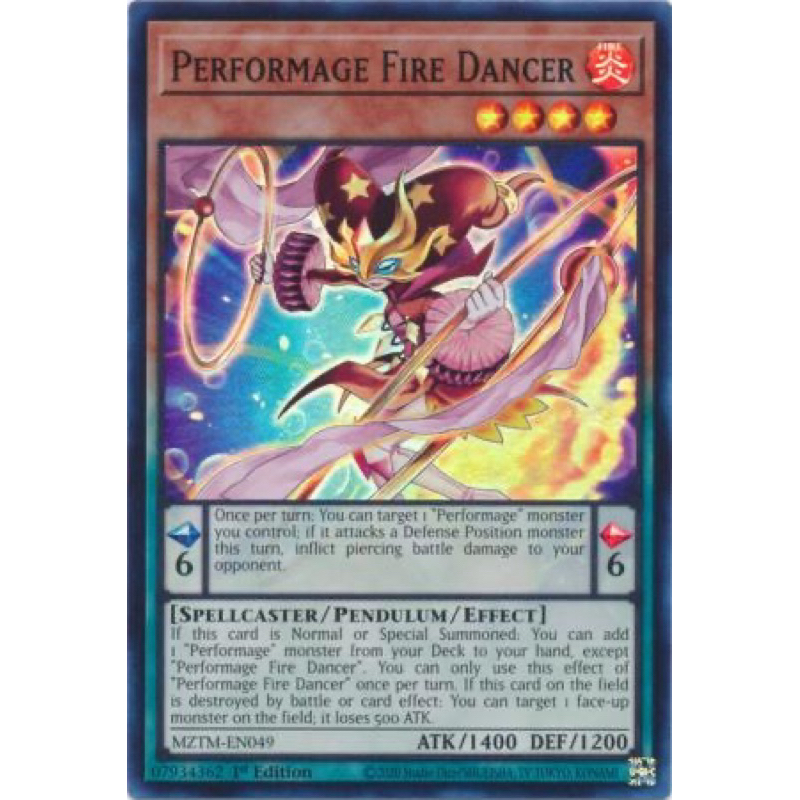 การ์ด yugioh ของแท้ Performage Fire Dancer - MZTM-EN049 - Super Rare 1st Edition