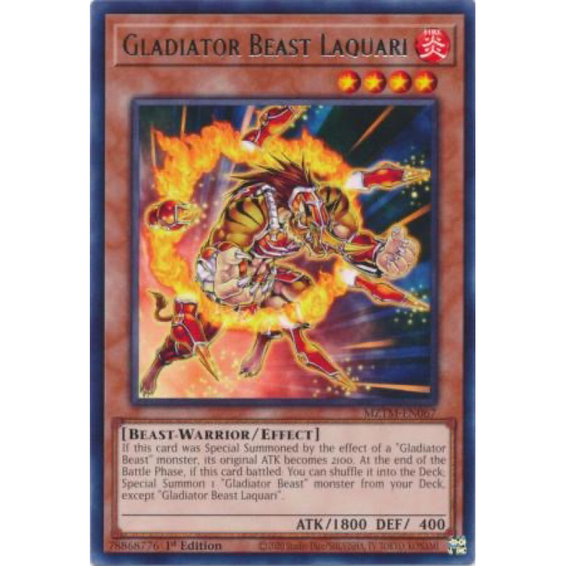 การ์ด yugioh ของแท้ Gladiator Beast Laquari - MZTM-EN067 - Rare 1st Edition