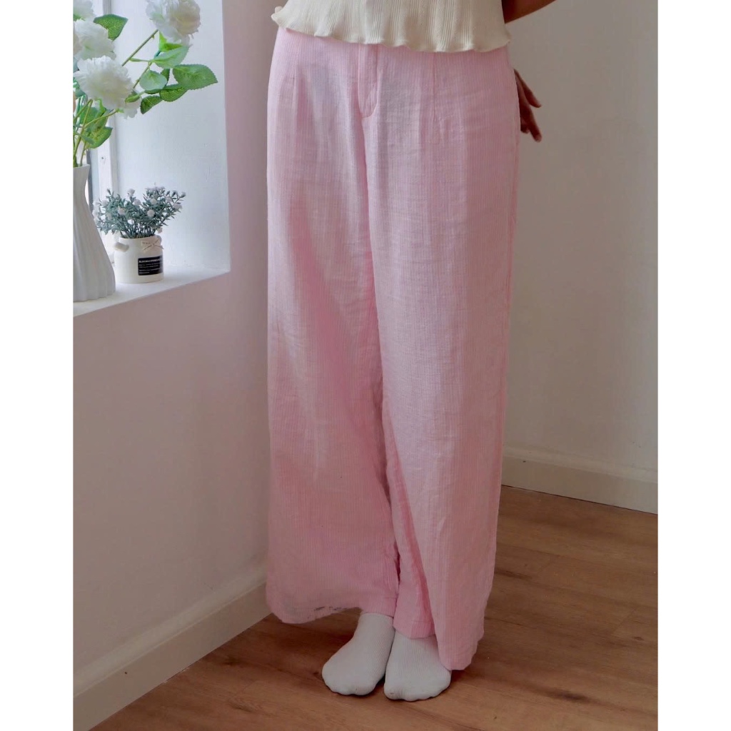 NOIL LADIES - PARADISE PANTS - กางเกงลายสก๊อตสีชมพูนุ่ม