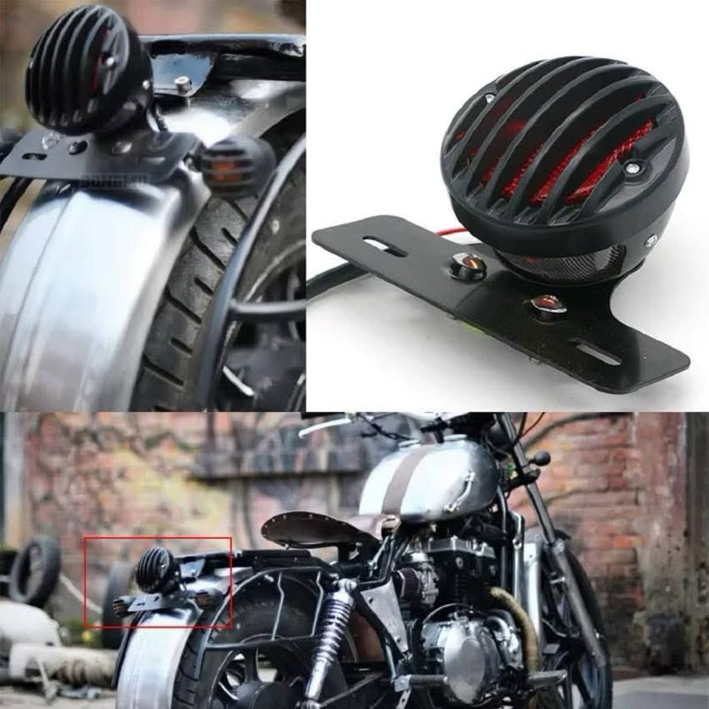 ไฟท้ายตาข่ายเหล็กคลาสสิกพร้อมแผ่นป้ายทะเบียนเหมาะสําหรับ Cafe Racer Tracker Win 67 Cub และยานพาหนะอื