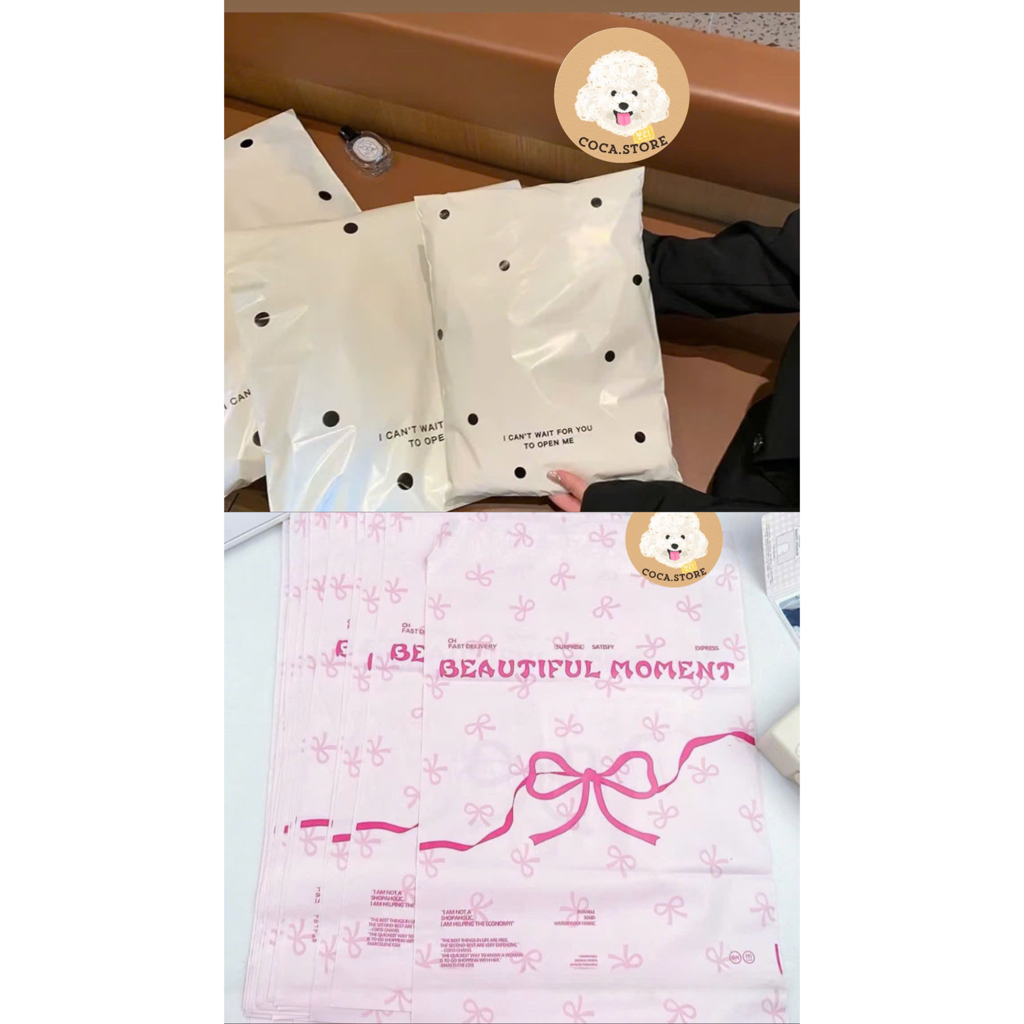 SEALED PACKAGING BAG WITH PINK BOW / PORK DOTS, PACKAGING BAG ขนาด 28X42cm