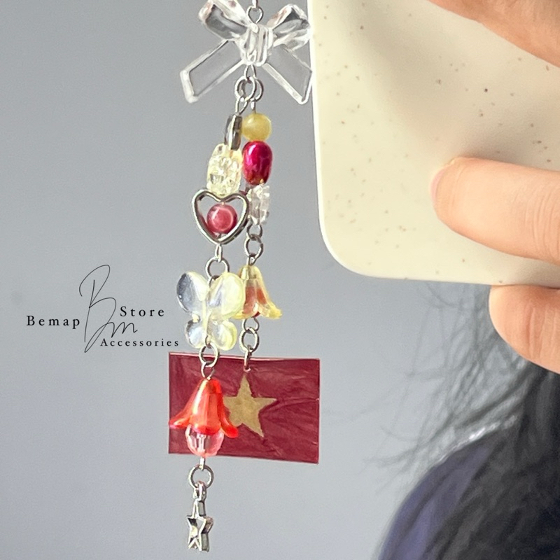 ทําด้วยมือ | VIETNAM NATIONAL FLAG โทรศัพท์เชือกแขวน | Bemap.store