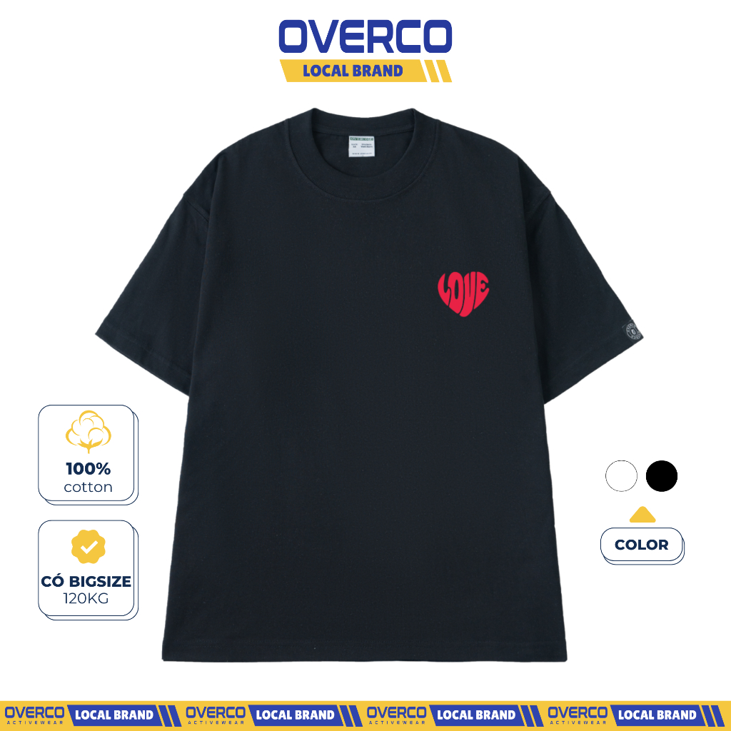 เสื้อยืด Unisex Couple Heart Love Letter ผ้าคอตตอนคุณภาพสูง แบรนด์ Overco เท่และนุ่ม - O1A127