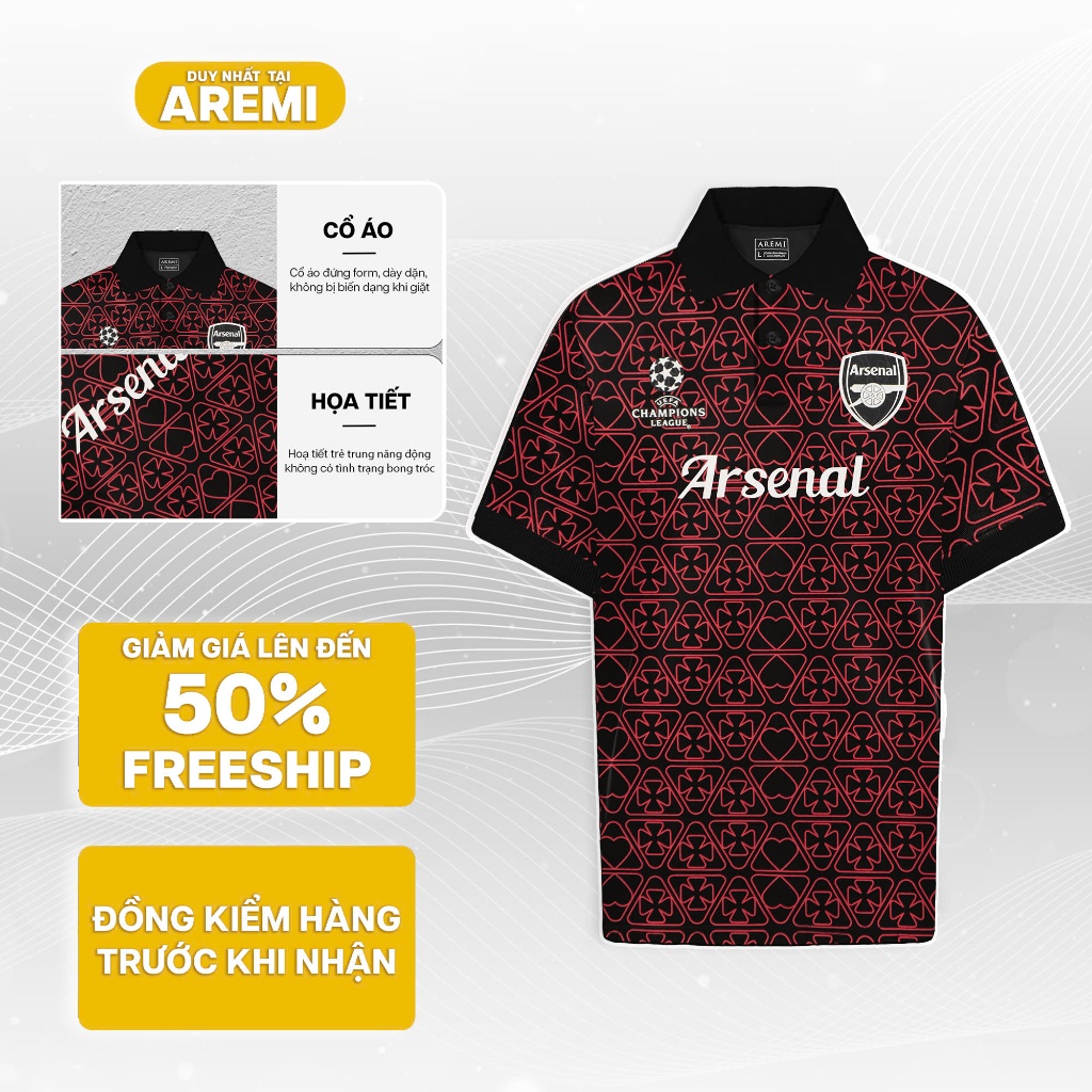 เสื้อโปโลแขนสั้นผู้ชาย AREMI ผ้าคอตตอนจระเข้คุณภาพสูง ดีไซน์หรูหรา เรียบหรู โลโก้ Arsenal APL0019