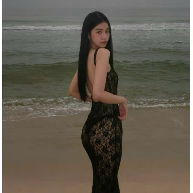บิกินี่สวมเสื้อคลุม เดรสยาวลูกไม้เว้าหลัง สวมทับบิกินี่ (มี) - สี ร้านค้า