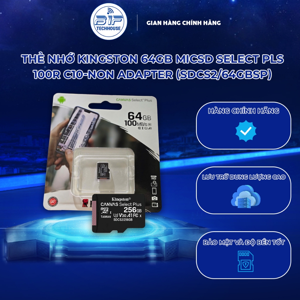 การ์ดหน่วยความจํา MicroSD ของ Kingston 64GB Class 10_U1 – ของแท้ At B1F TECH HOUSE