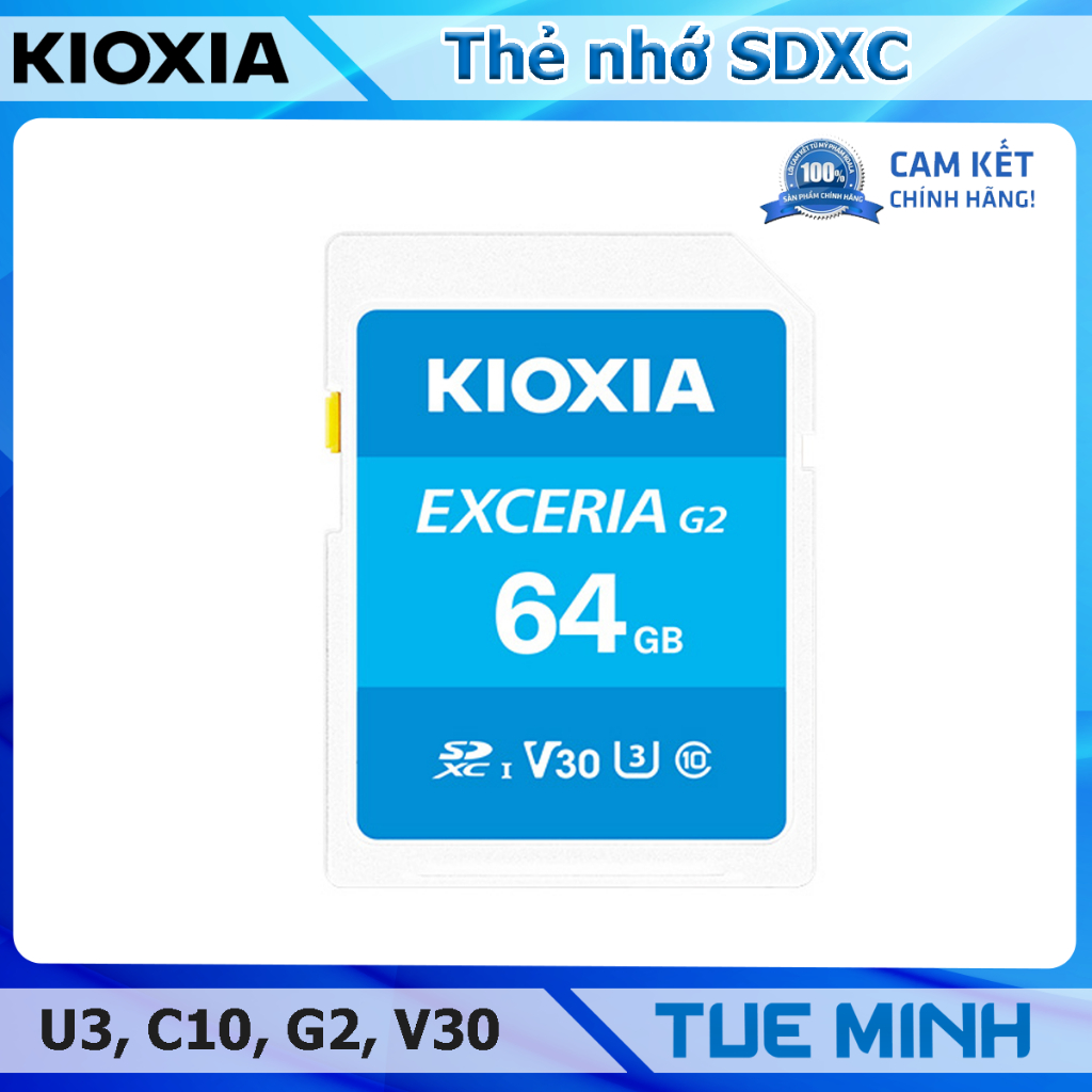 KIOXIA Exceria G2 SDXC, U3, V30 64GB การ์ดหน่วยความจํา SD ใช้สําหรับกล้องดิจิตอล
