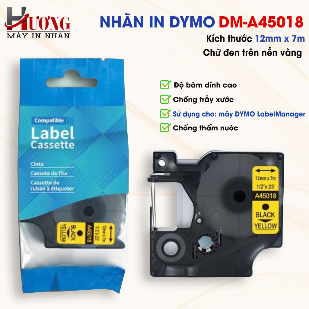 ป้าย D1 DM-A45018 - 12 มม.I ตัวอักษรสีดําพื้นหลังสีเหลือง I SD สําหรับ Dymo 160/210D/280/360D/420P/5