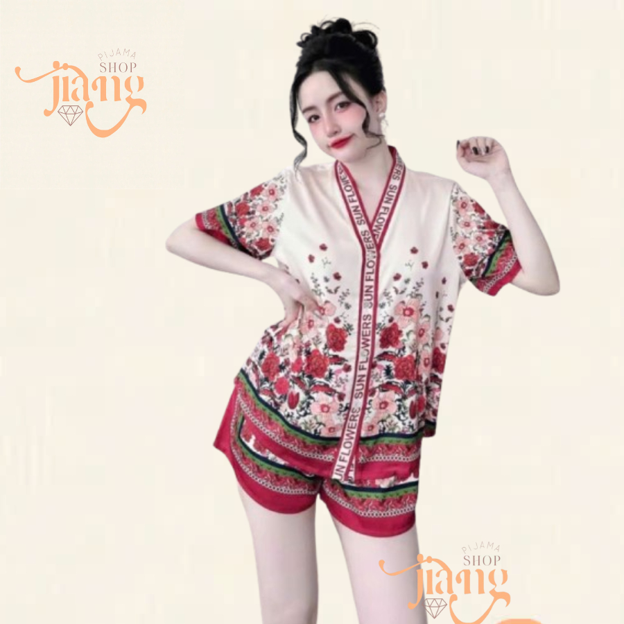 Jiangg Pijama ชุดนอนสตรีคุณภาพสูง y-คอชุดนอน บาง เบาและเย็น ชุดนอนสตรีสวมใส่ M1