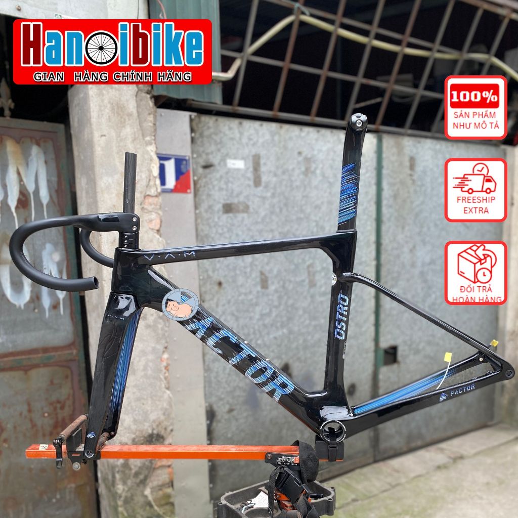 🌈🌟 FACTOR OSTRO VAC Carbon Road Bicycle Frame รหัส F07 ดิสเบรค (F1) - สีดํา แถบหลากสี - 49