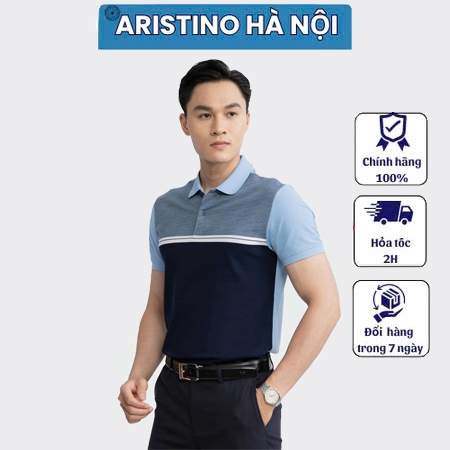 เสื้อยืดคอปกผู้ชาย ARISTINO ELEGANT สีฟ้า เนื้อผ้าฝ้ายนุ่ม APS137S3