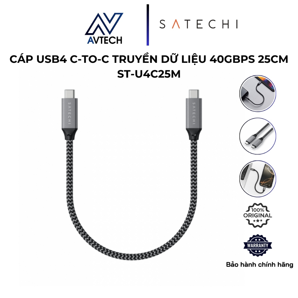 Satechi USB4 C-to-C 40Gbps Data Transfer Cable ยาว 25cm ST-U4C25M - สินค้าของแท้