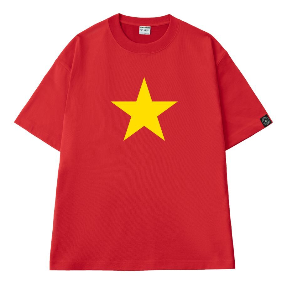 เสื้อยืด Red Flag Yellow Star Big Star V2 สําหรับผู้ชายและผู้หญิง ผ้าคอตตอนคุณภาพสูง นุ่ม เรียบ เท่ 