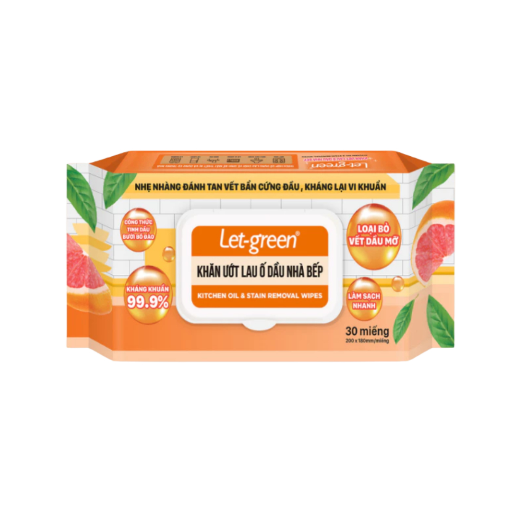 LET-GREEN Kitchen Oil Wet Wipes 30 ชิ้น