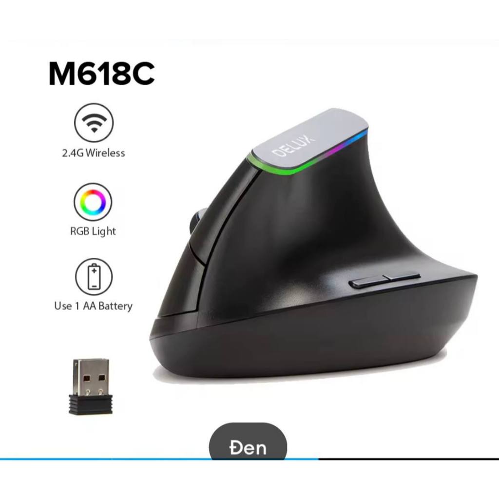 Delux M618C เมาส์ไร้สายแนวตั้งตามหลักสรีรศาสตร์ 6 ปุ่ม RGB เมาส์สําหรับเล่นเกม