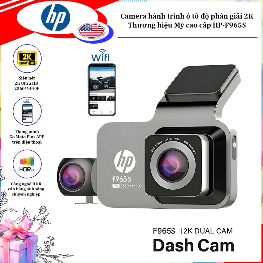 กล้องติดรถยนต์ dash cam ยี่ห้อ HP F965S ความละเอียด Super HD Wifi - สินค้านําเข้า