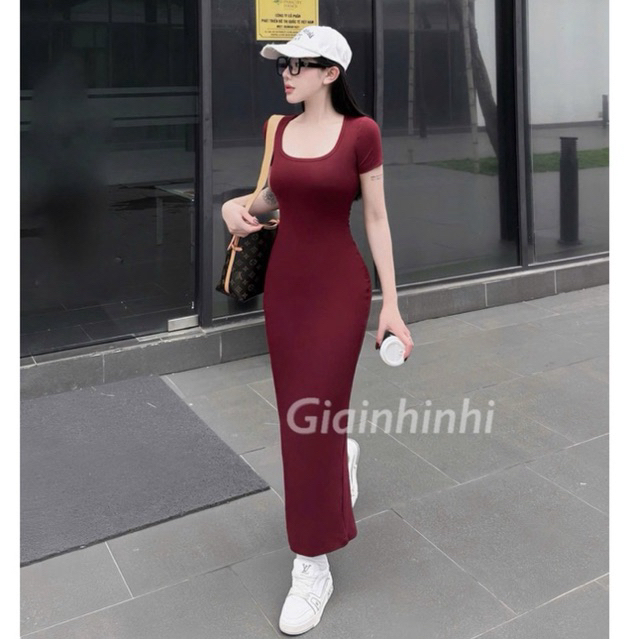 เดรสบอดี้คอนตัวยาวคอยู แม็กซี่เดรสยางยืดยืด VS29.3 - E3.4T3 - NhiNhi Shop