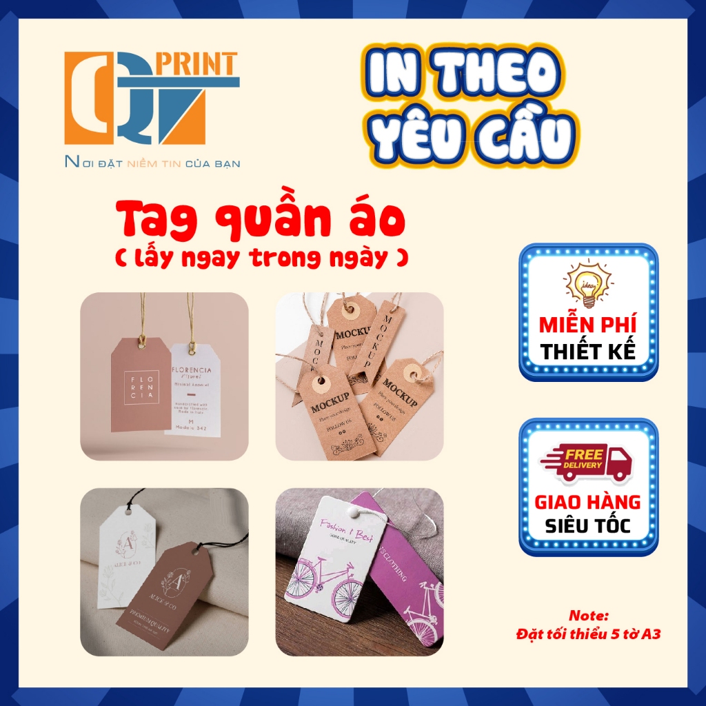 QT กระดาษบรรจุภัณฑ์เสื้อผ้าแท็กบน Demand 100 ชิ้น MINIMUM PRINT 300 ชิ้น - รับพิมพ์และรับ 2 ชั่วโมงท