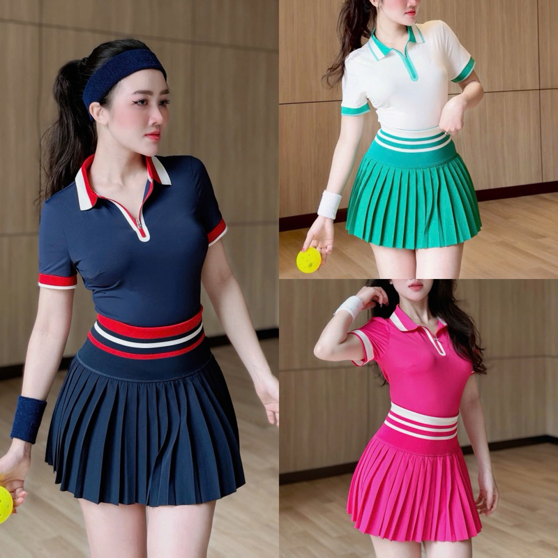 ชุดเบลเซอร์ซิปพร้อมกระโปรงจีบ Cosleaf ชุดเทนนิส ชุด Pickleball คุณภาพ Polly สินค้า QC