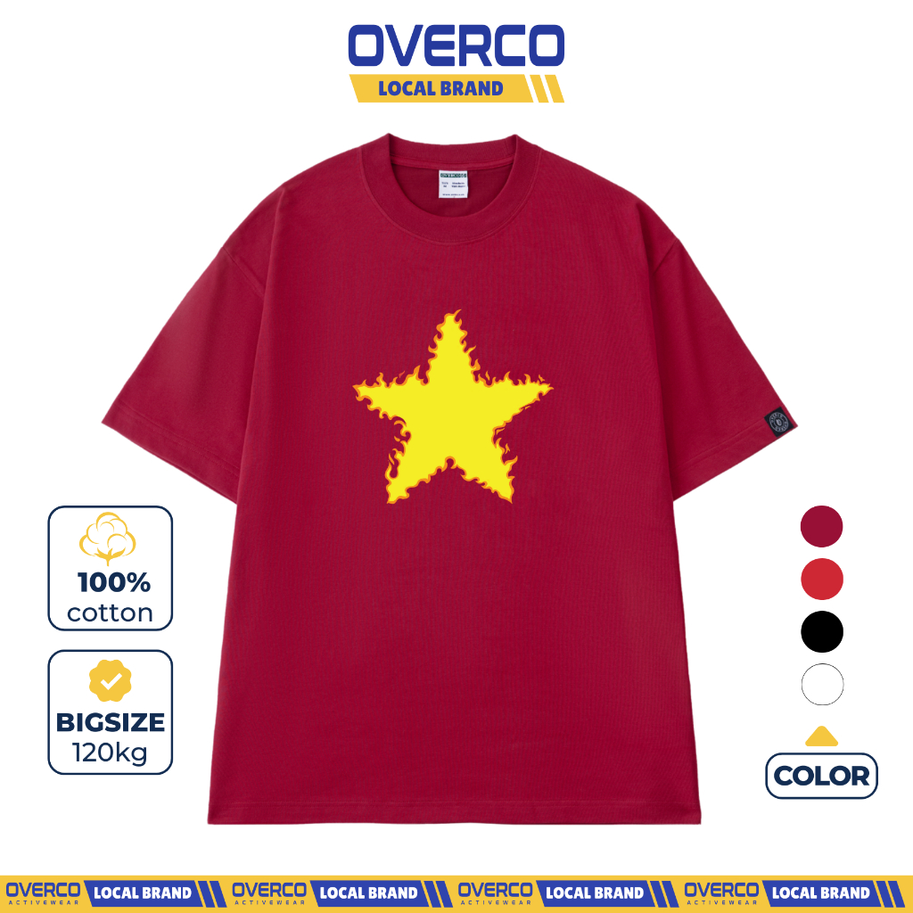 เสื้อยืด Unisex Red Flag Yellow Star Big Fire Star V3 ผ้าคอตตอนเนื้อนุ่ม Overco Brand - O1A140