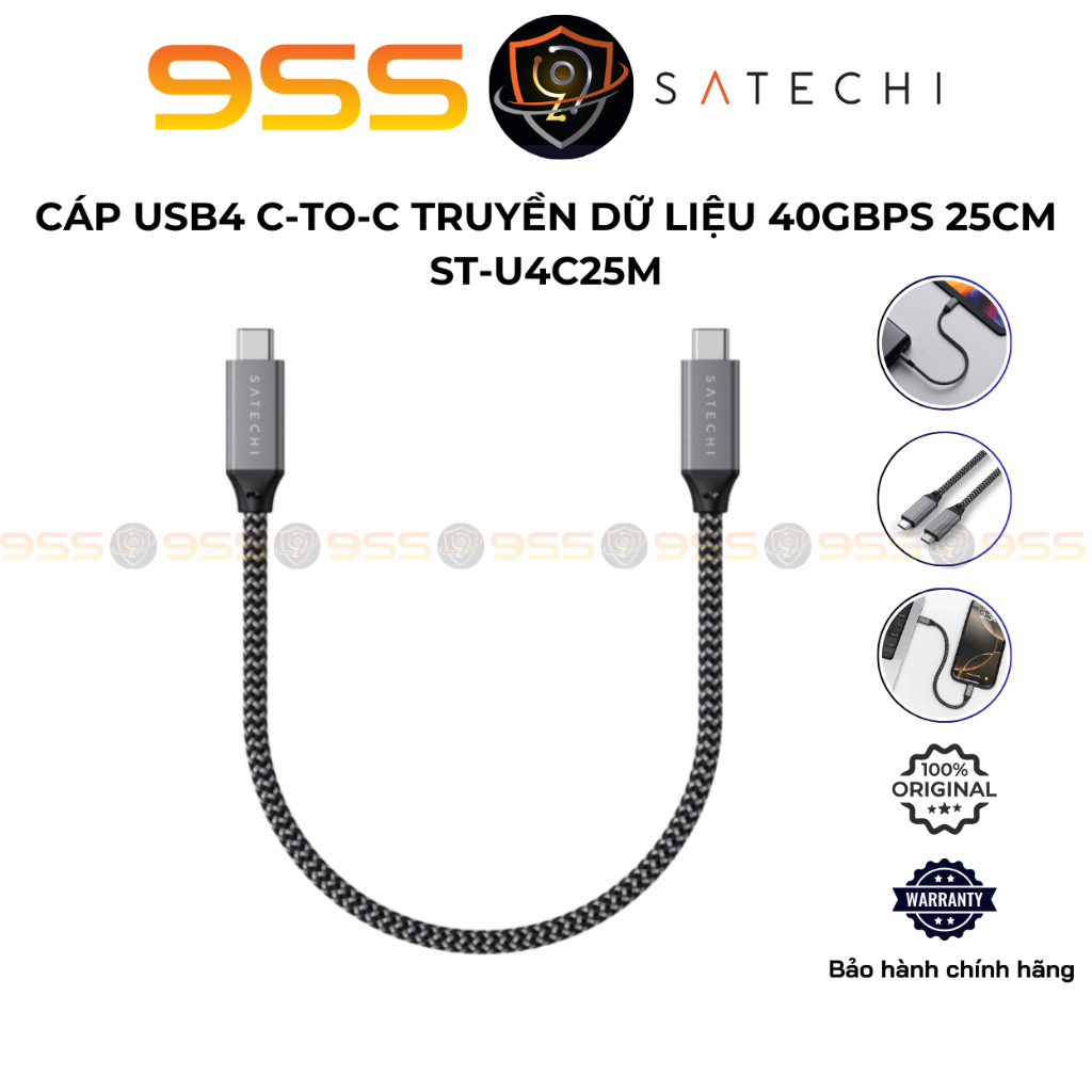 Satechi USB4 C-to-C 40Gbps Data Transfer Cable ยาว 25cm ST-U4C25M - สินค้าของแท้
