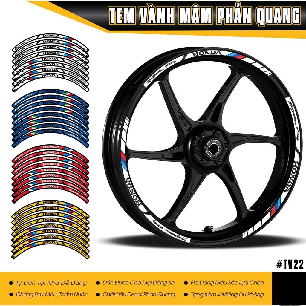 สติ๊กเกอร์ขอบสะท้อนแสง Honda Two Brothers Racing สีดําและสีขาว ทนทาน ไม่ซีดจาง