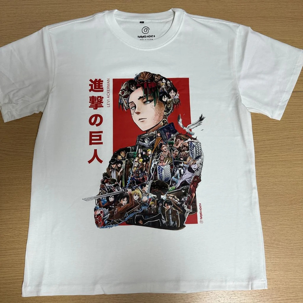 เสื้อยืด Livai Ackerman (AoT) รุ่นสี ผ้าคอตตอน 100% สองสี พิมพ์ลายจาก Turned Ninja