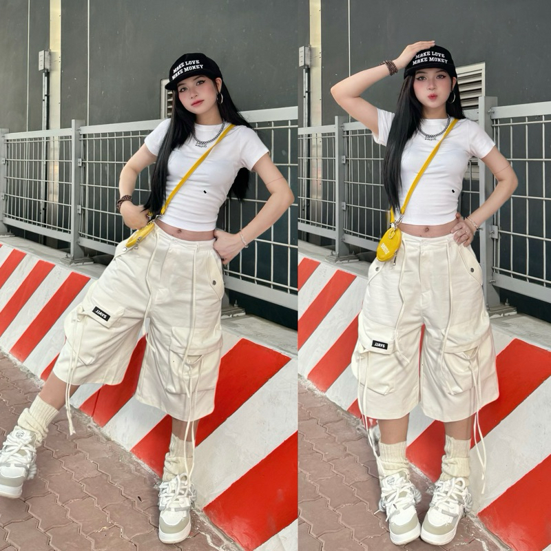 JJAYS Khaki POCKET Shorts Tag Box Bag Unisex ความยาวปานกลางผู้ชายและผู้หญิง Jaystoree