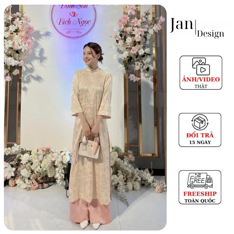 Renovated ao dai ทําจากโบรเคดครีม ทันสมัย 2 ตอน ao dai ออกแบบ - Store Jan H10