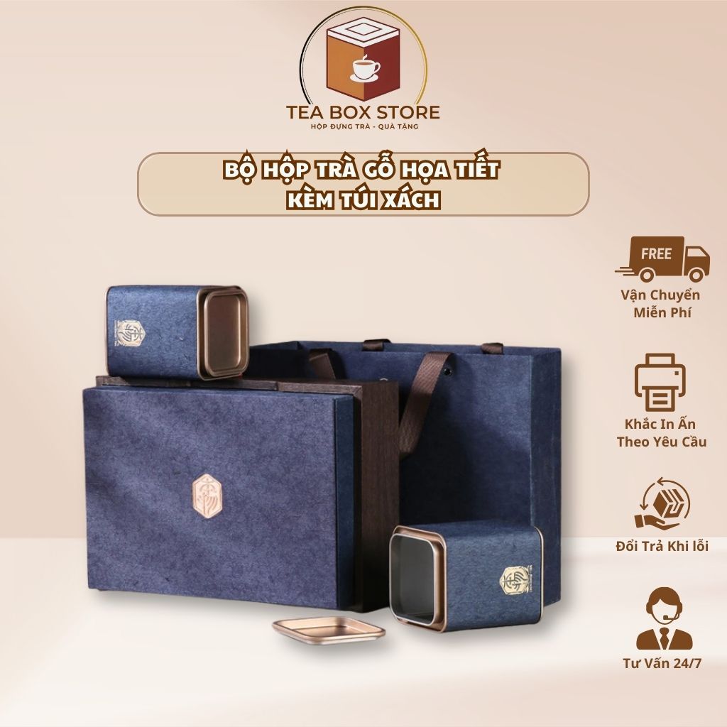 ชุด TEA BOX ไม้มีลายพร้อมกระเป๋าถือระดับไฮเอนด์ - TEA BOX