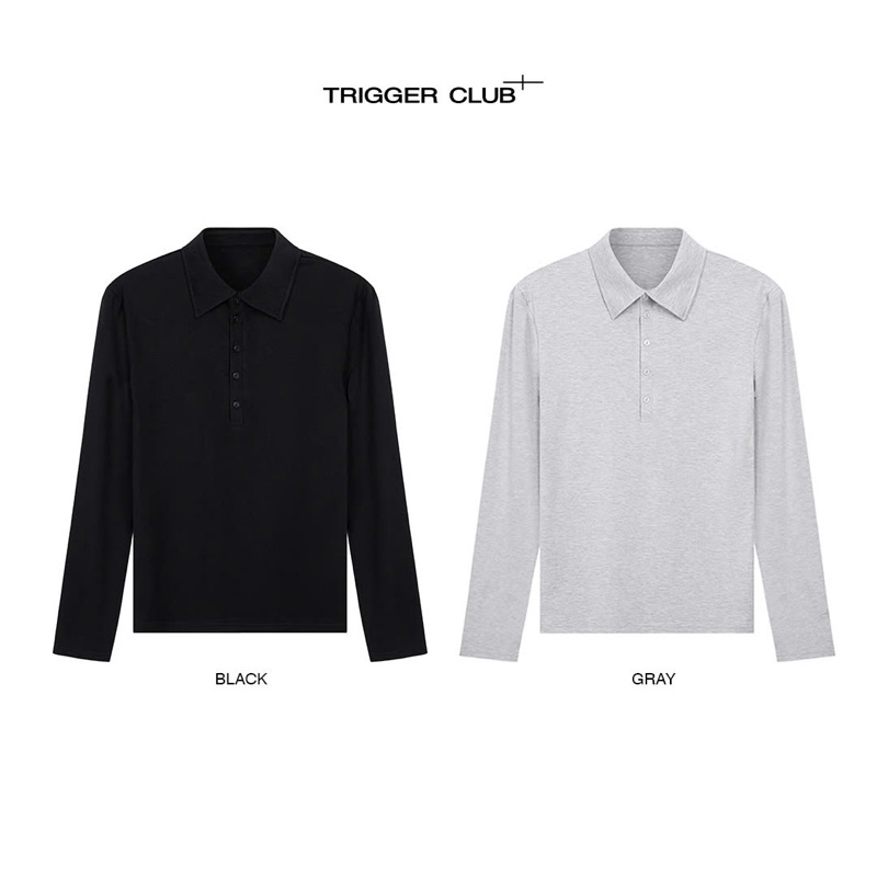 เสื้อบอดี้คอนคอโปโล - 02 /TGC ปกติดกระดุมสีดํา/เทาแขนยาว