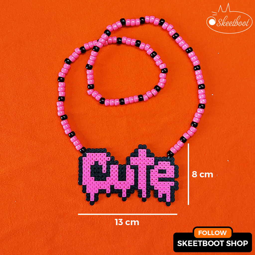 สร้อยคอ kandi น่ารัก - สร้อยคอเพอร์เลอร์สีชมพู - เครื่องประดับเทศกาล rave edm