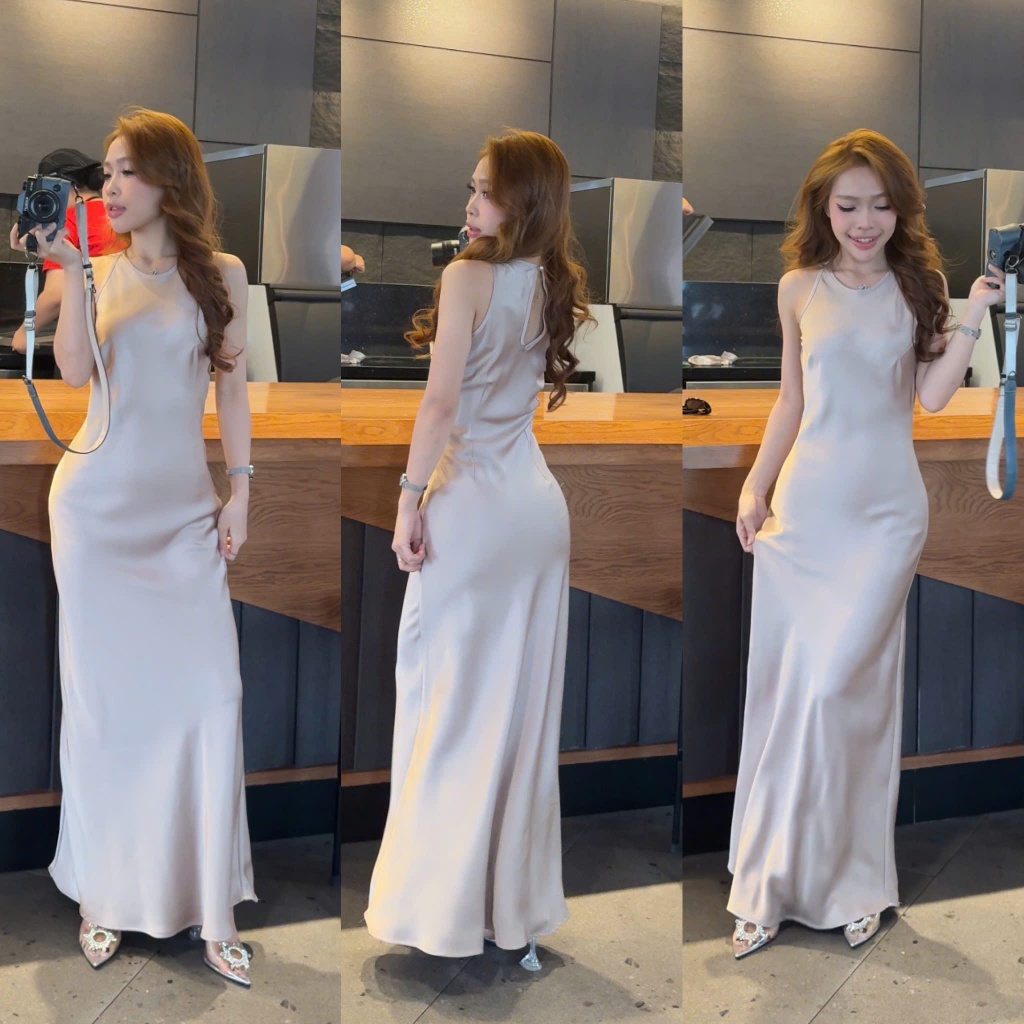 เดรสไหมพรมสายเดี่ยวยาวแบบไม่มีซิป ผ้าไหมซูโจว คุณภาพสูง ขนาด เอสเอ็มแอล ยืดเล็กน้อย (ฮ่าๆ-7099)