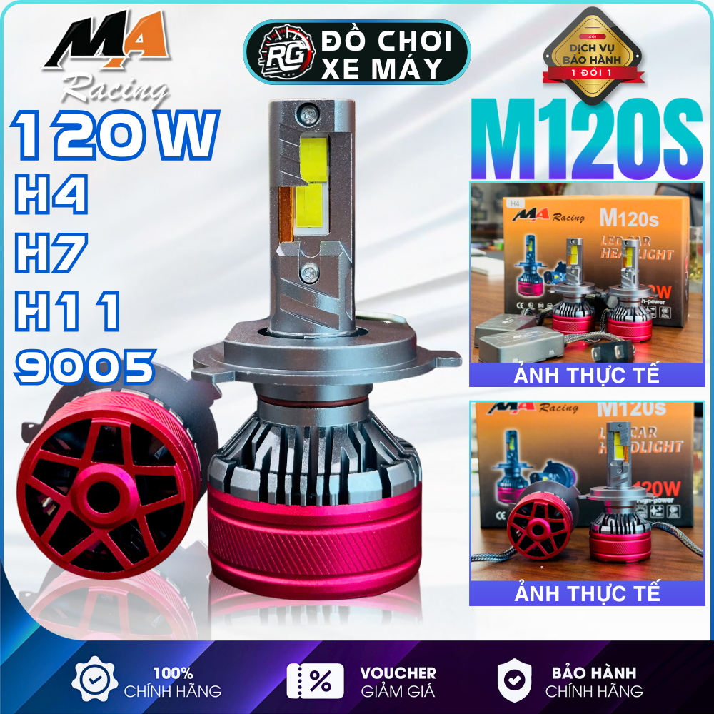 MA RACING M120S ไฟ Led มอเตอร์ไซค์, ฐาน H4/H7/H11/9005, ความจุ 120W-150W,