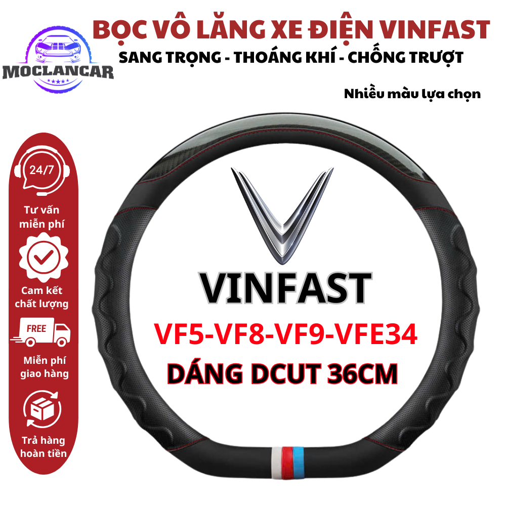 Vinfast Limo ฝาครอบพวงมาลัยรถยนต์ไฟฟ้าสีเขียว, VF3, VF5, VF8, VF9, VFE34 Dcut Sporty Shape ขนาดมาตรฐ