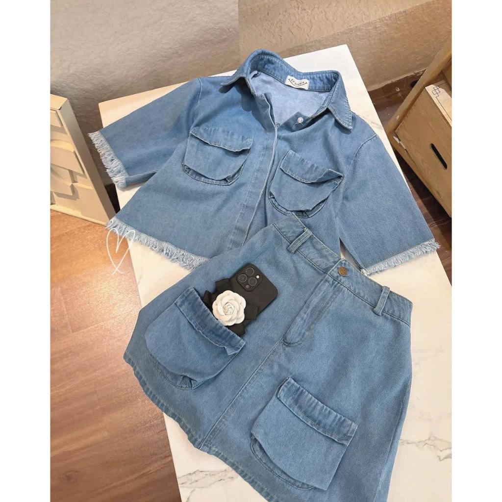 **** SET 2-POCKET Fring SHIRT + SP JEAN SKIRT021139 โรงกลั่น