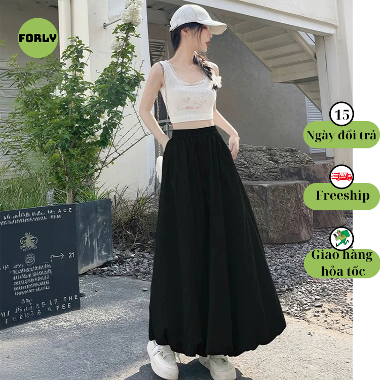 กระโปรงฟักทองลมยาวเอวยางยืด 2 ชั้น และคอนซีลเลอร์ Forly bigsize กระโปรงยาวเอวสูง T136