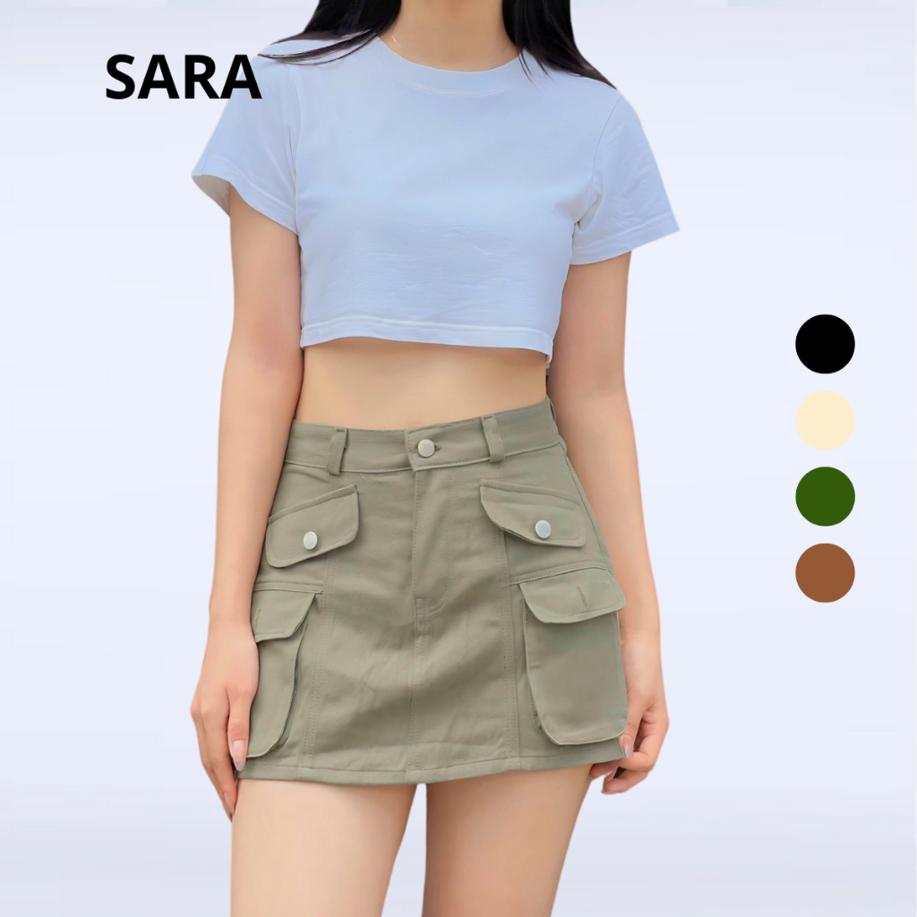 SARA VN กระเป๋ากระโปรงสั้นสีกากี รหัส TD022