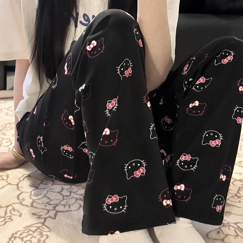ชุดนอนการ์ตูนผู้หญิง Hello Kitty กางเกงเอวยางยืดขากว้าง (M82)