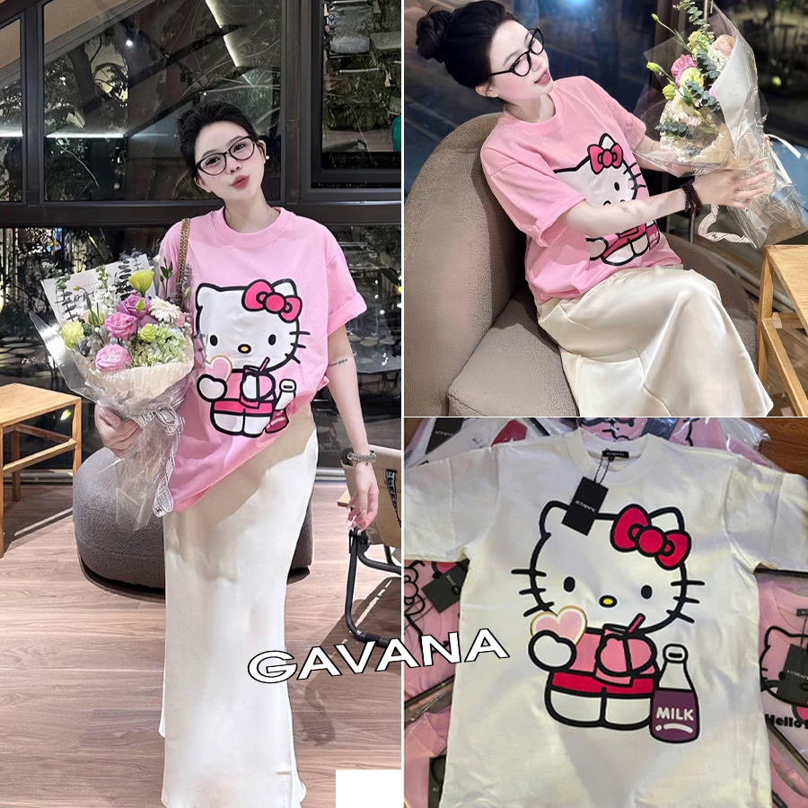 {SUPER SUPERIOR} Gavana เสื้อยืด Hello kitty สีชมพูน่ารัก ผ้าฝ้ายคุณภาพสูง