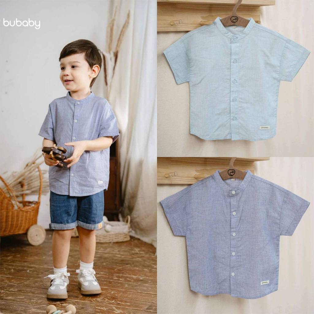 BUBABY SS25 - Iconic 1 Bu Baby เสื้อเชิ้ตแขนสั้นคอปกเยอรมัน - 08A - FT3A- 6M 12M 18M 2Y 3Y 4Y 5Y - 0