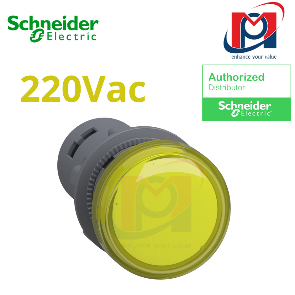 ไฟนักบิน 220v AC สีเหลือง - Schneider - XA2EVM8LC