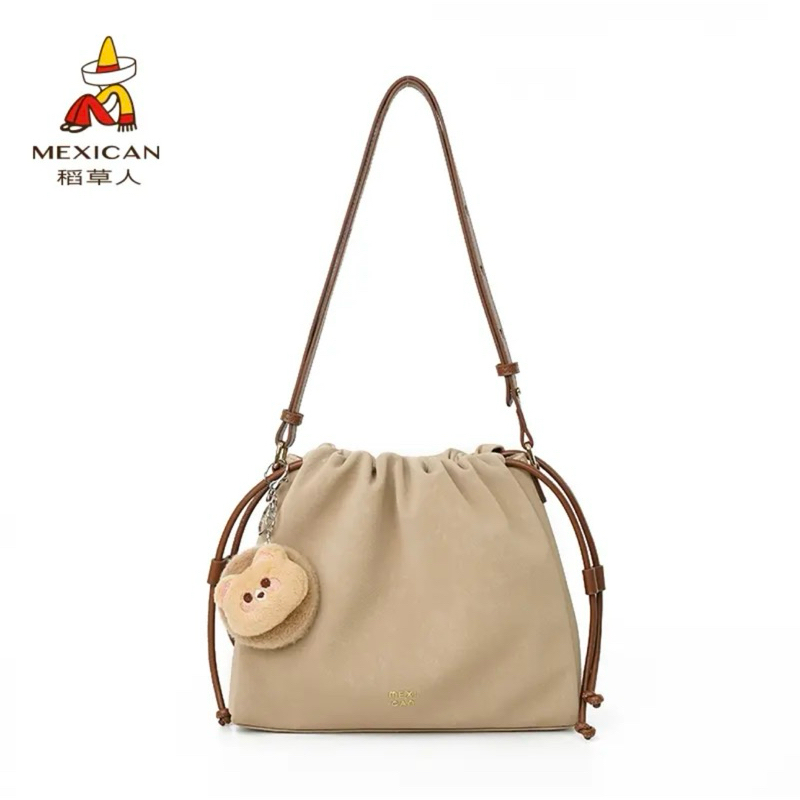 Bag . Drawstring Mexican Bag พร้อมพวงกุญแจกระจกหมี