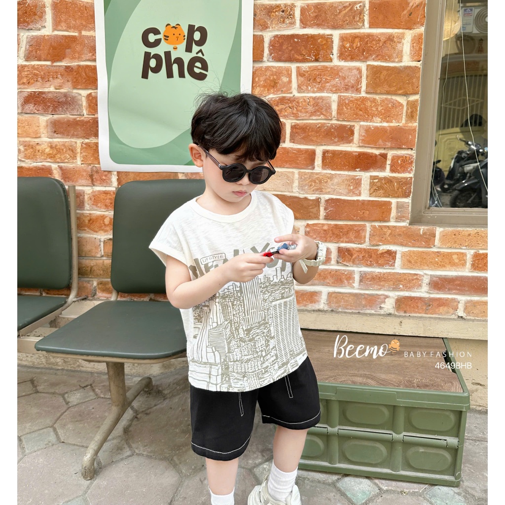 ชุดสามรู Beemo พิมพ์ลาย New York City ผ้าคอตตอนเท่ๆ สําหรับเด็กผู้ชาย อายุ 9-24กก. 4649BHB