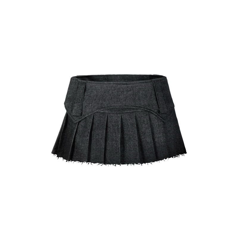 DARK GREY PLETED JEAN SKIRT - ASTERACEAE ของแท้