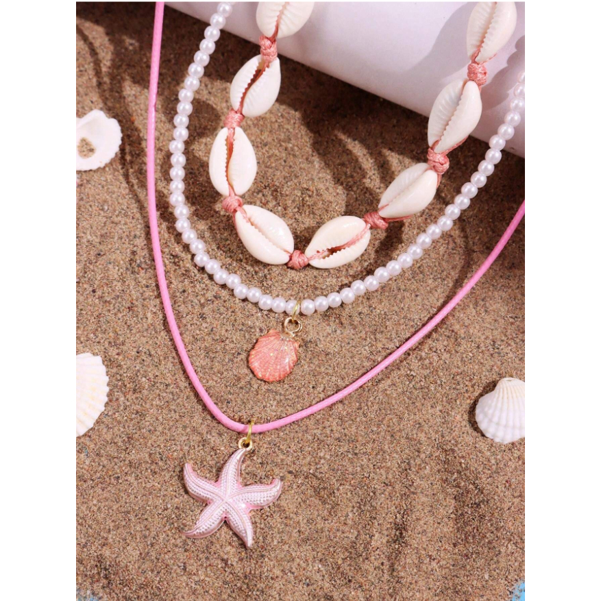 สร้อยคอปลาดาวเทรนด์มาแรง ชุดสร้อยคอปลาดาวชายหาด 3 ชิ้น y2k