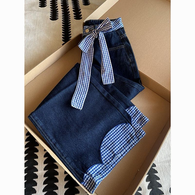 NEW DESIGN WIDE-LET JEANS CLASSIC PINK KONG STYLE WITH BOW TIE